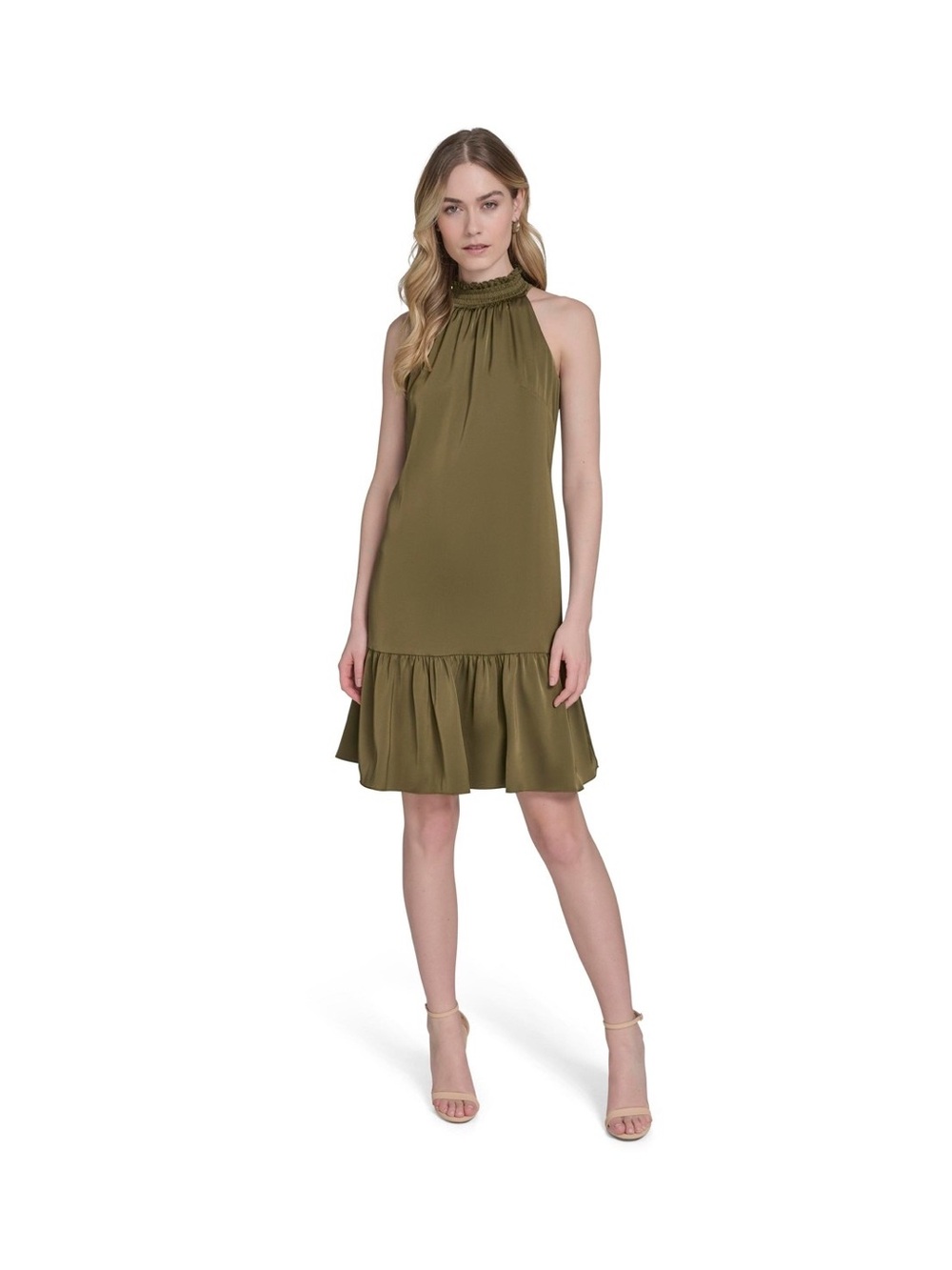 Vince Camuto Olive Halter Ruffle Hem Mini Dress